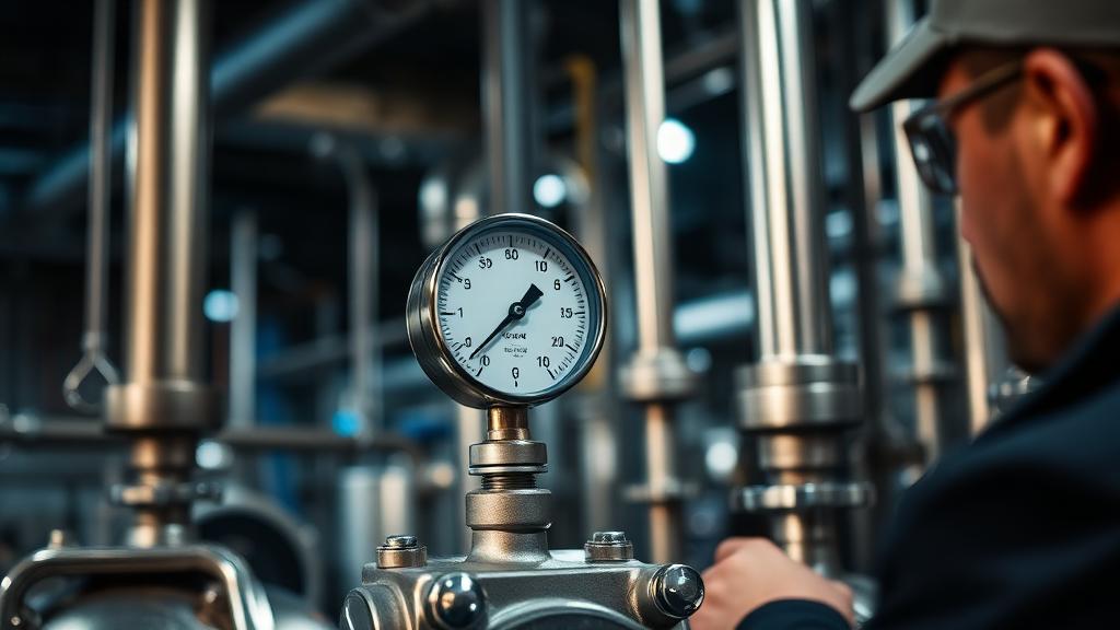 Pressure transmitter and gauge on process piping being calibrated